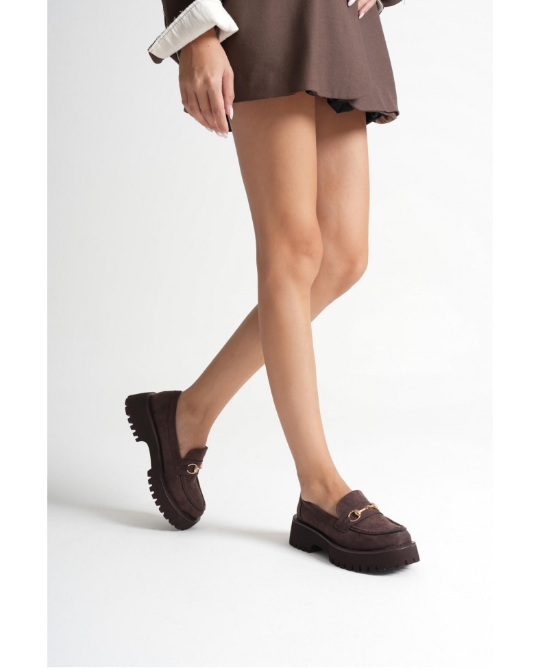 Toka Detaylı Acı Kahve Süet Günlük Loafer Ayakkabı TR10MS04E