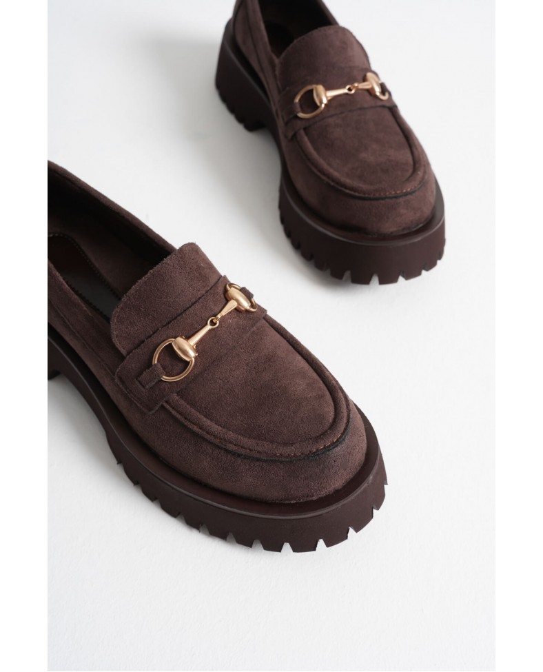 Toka Detaylı Acı Kahve Süet Günlük Loafer Ayakkabı TR10MS04E