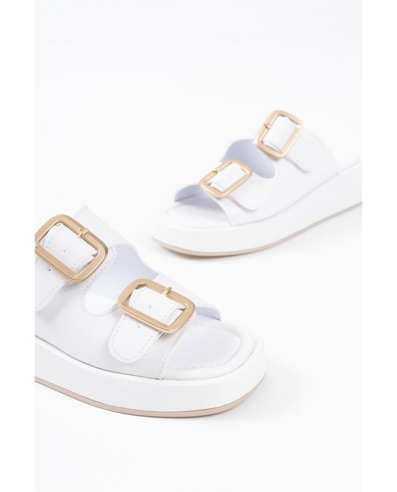 Beyaz Cilt Tokalı Terlik TR17MY01B