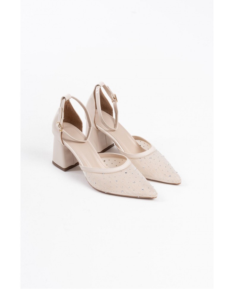 Tekstil Kumaş Taşlı Kadın Topuklu Ayakkabı TR08MS18B