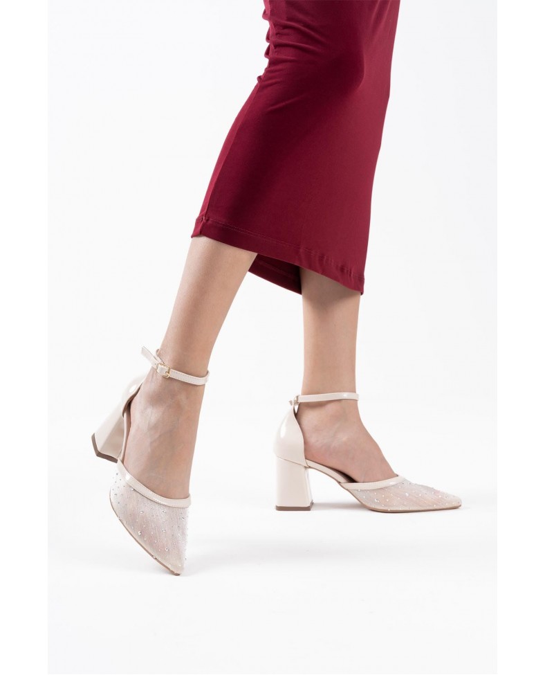 Tekstil Kumaş Taşlı Kadın Topuklu Ayakkabı TR08MS18B