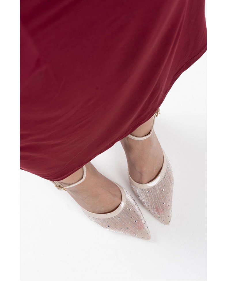 Tekstil Kumaş Taşlı Kadın Topuklu Ayakkabı TR08MS18B