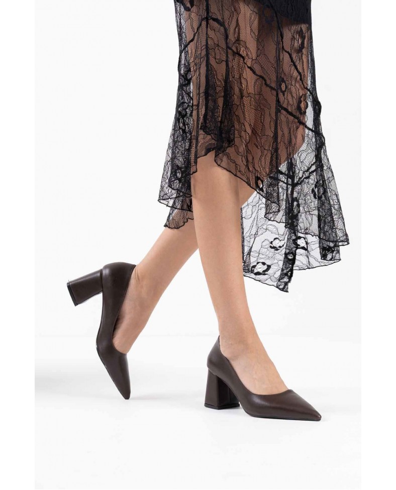 Acı Kahve Cilt Kadın Topuklu Ayakkabı TR08MS16C