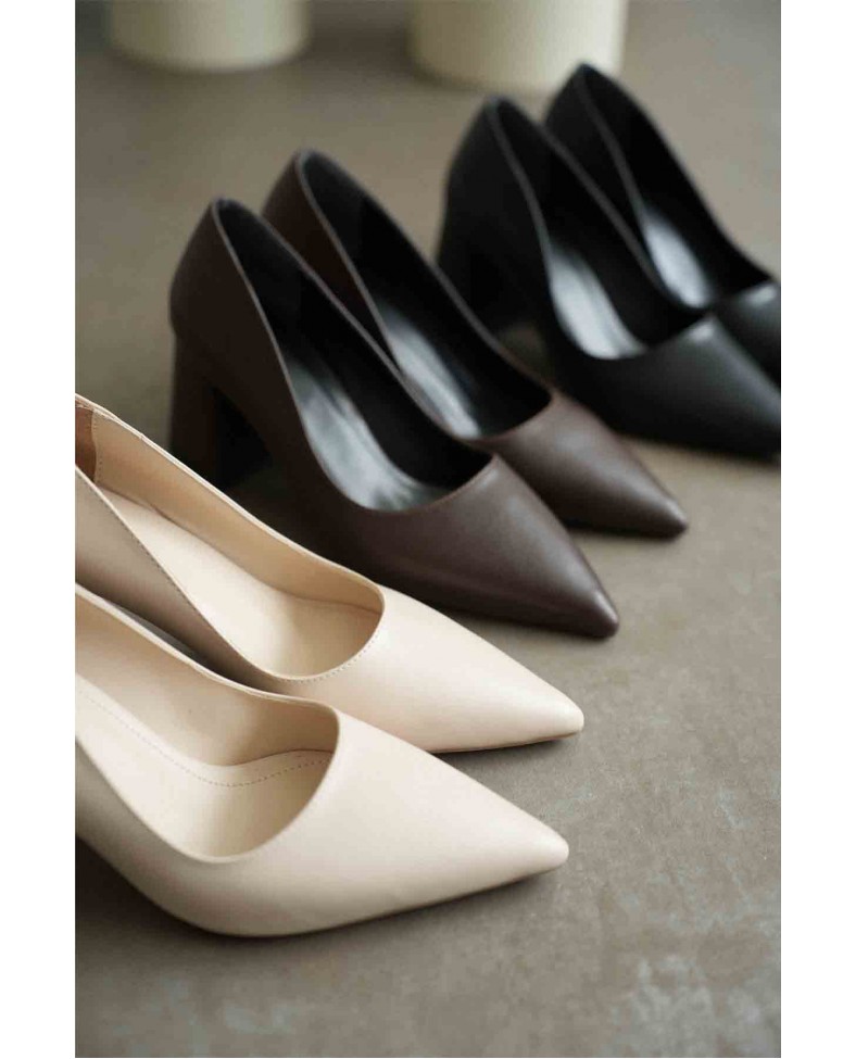 Bej Cilt Kadın Topuklu Ayakkabı TR08MS16B