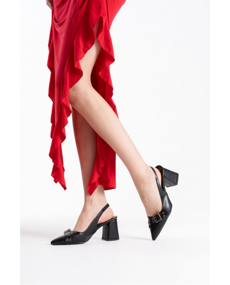 Siyah Cilt Kadın Topuklu Ayakkabı TR08MS07D