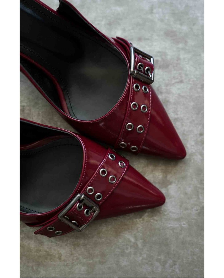 Bordo Rugan Kadın Topuklu Ayakkabı TR08MS07C