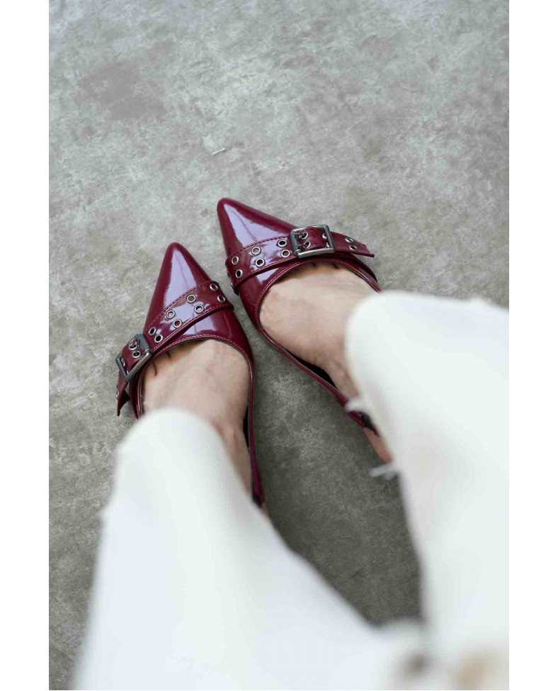 Bordo Rugan Kadın Topuklu Ayakkabı TR08MS07C