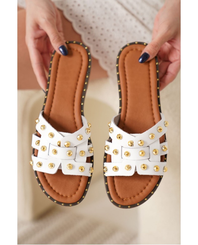 Beyaz Hakiki Deri Terlik TR31MY68B