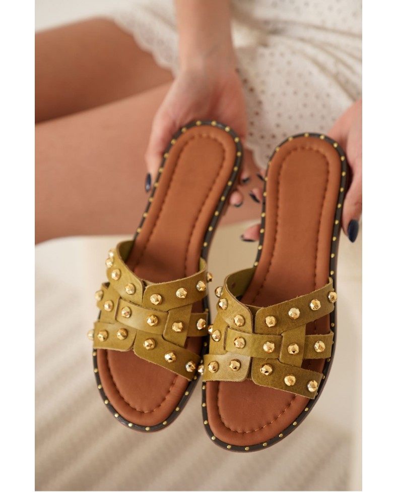 Haki Yeşili Hakiki Deri Terlik TR31MY68D