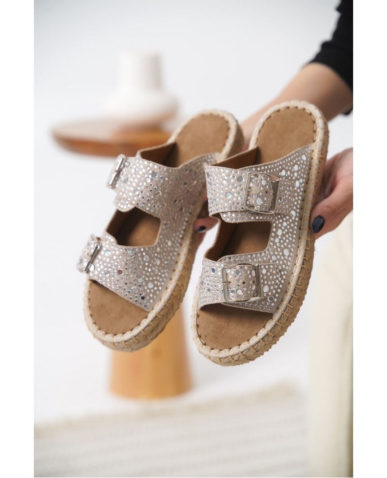 Süet Gri Taşlı Kadın Terlik TR35MY05G