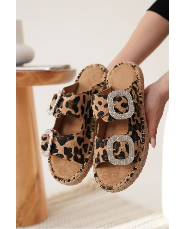 Süet Leopar Taşlı Kadın Terlik TR35MY05E