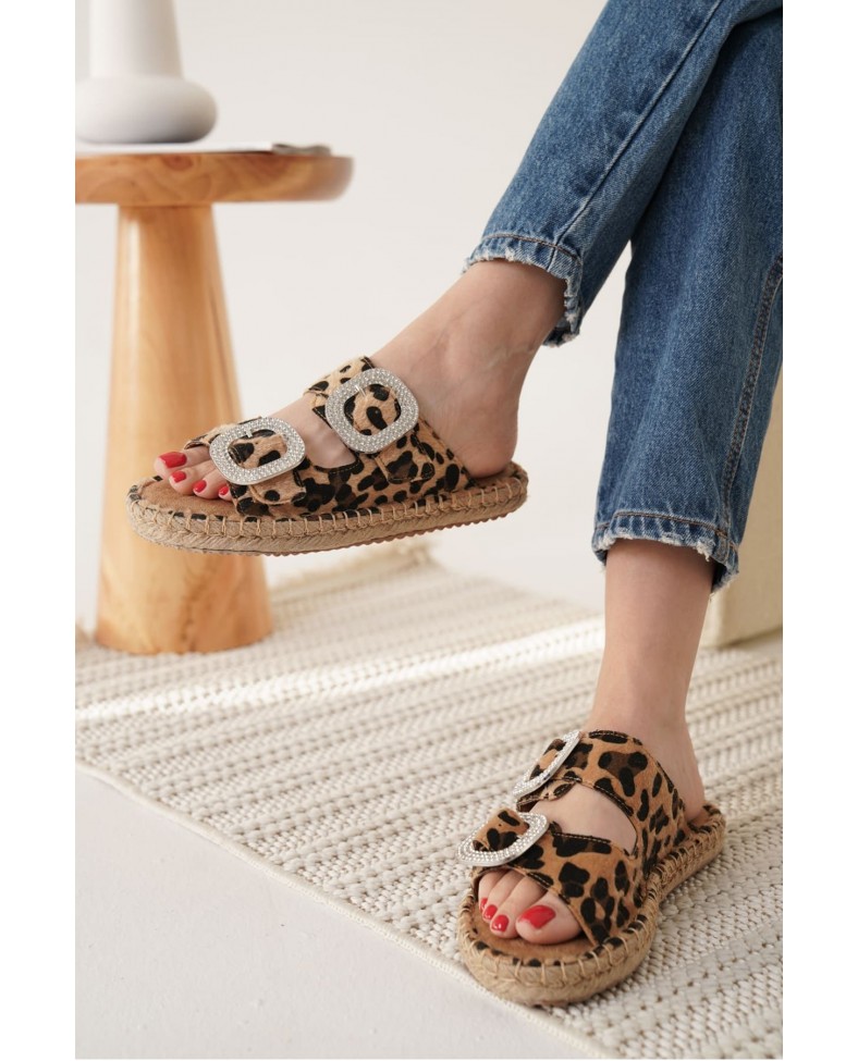 Süet Leopar Taşlı Kadın Terlik TR35MY05E