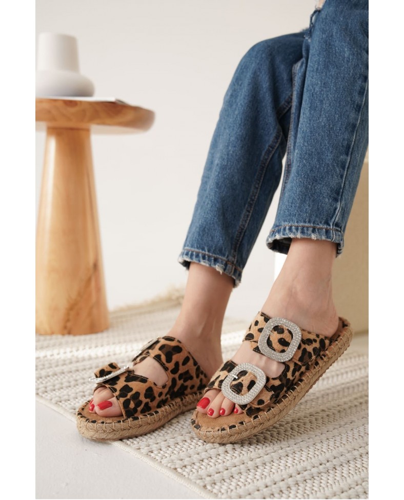 Süet Leopar Taşlı Kadın Terlik TR35MY05E