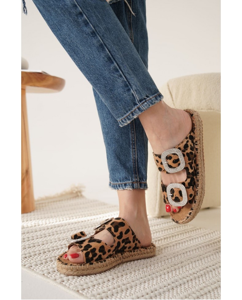 Süet Leopar Taşlı Kadın Terlik TR35MY05E