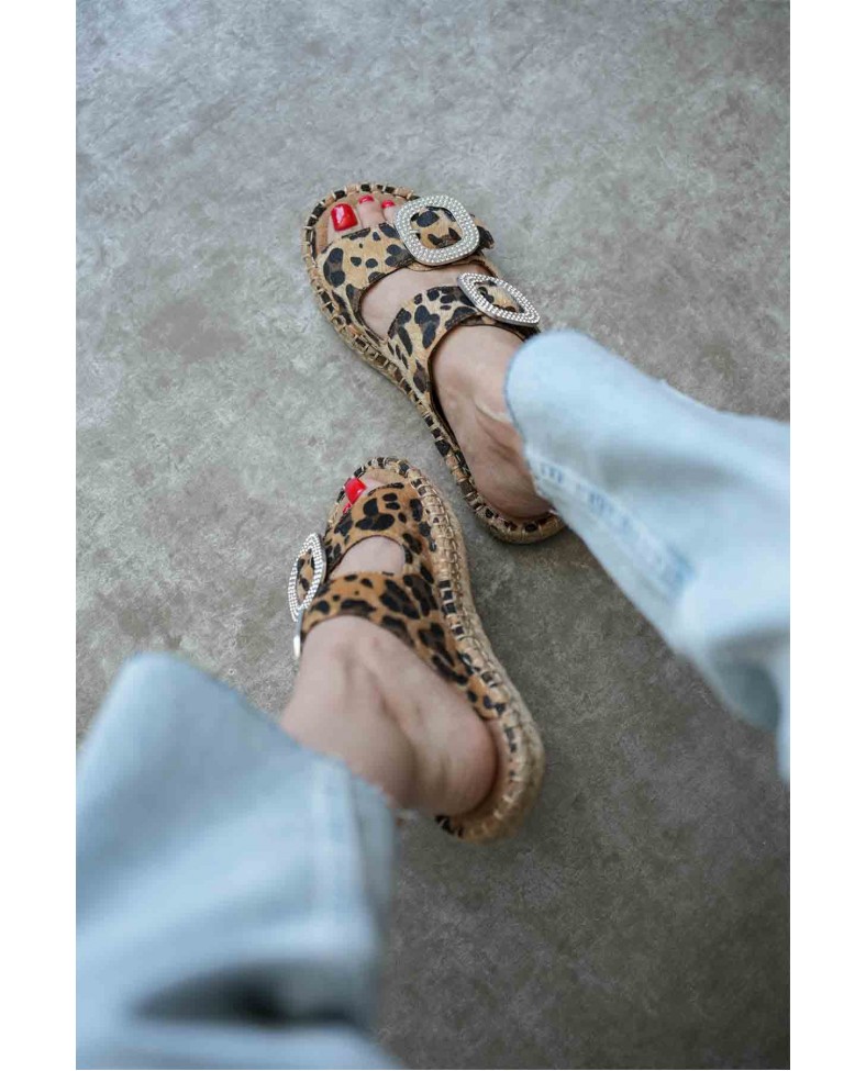 Süet Leopar Taşlı Kadın Terlik TR35MY05E