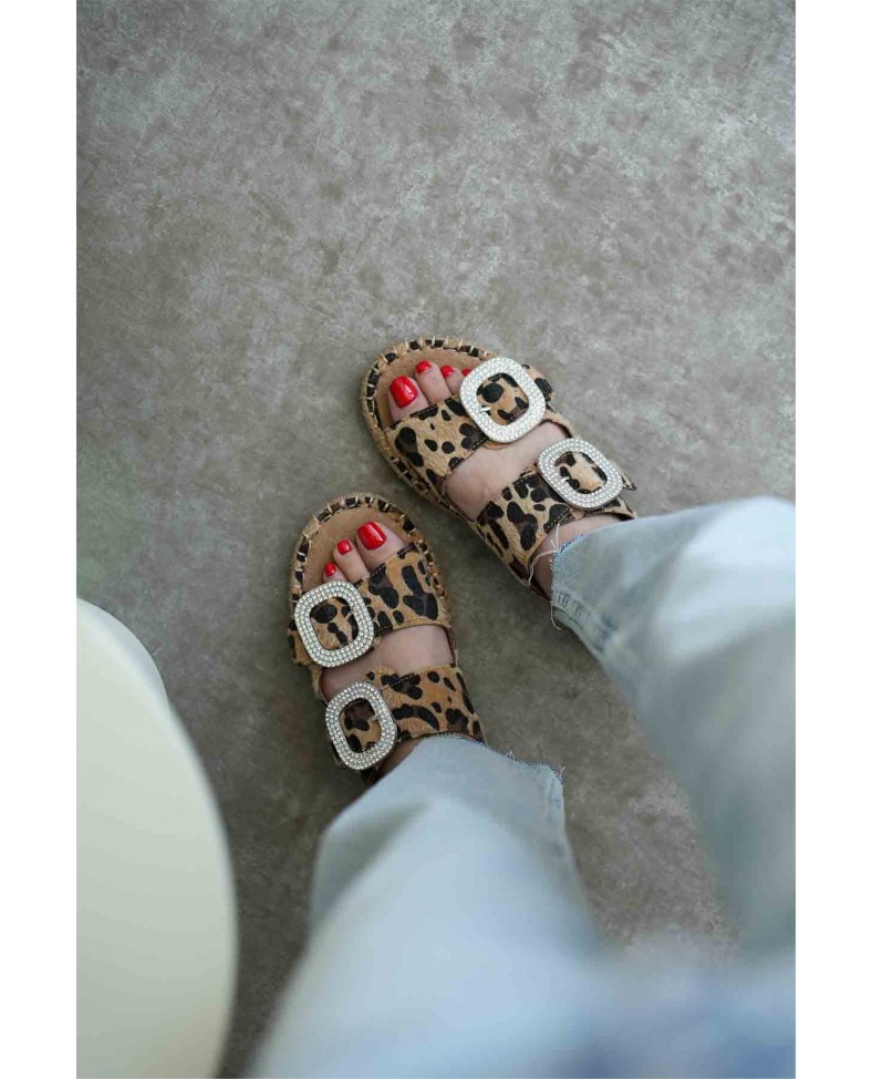 Süet Leopar Taşlı Kadın Terlik TR35MY05E