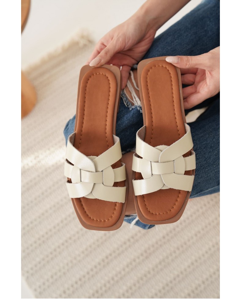 Bej Hakiki Deri Terlik TR31MY66C