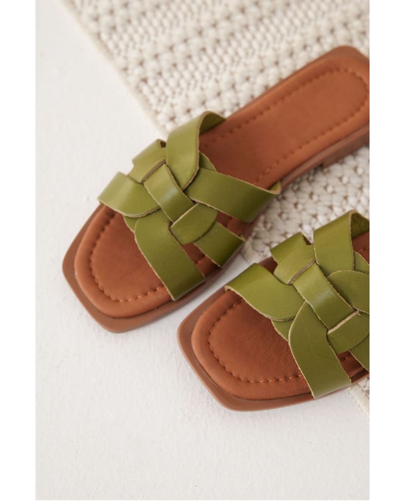 Haki Yeşili Hakiki Deri Terlik TR31MY66F