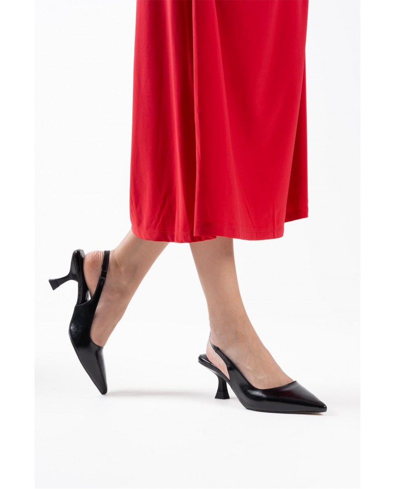 Kadın Siyah Kırışık Rugan Topuklu Ayakkabı TR08MS08C