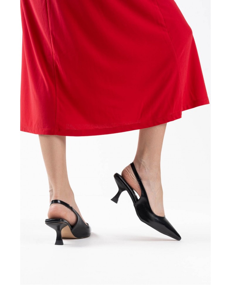 Kadın Siyah Kırışık Rugan Topuklu Ayakkabı TR08MS08C