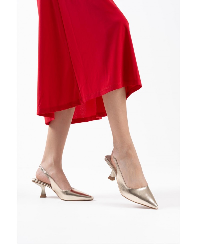 Kadın Altın Kırışık Rugan Topuklu Ayakkabı TR08MS08E