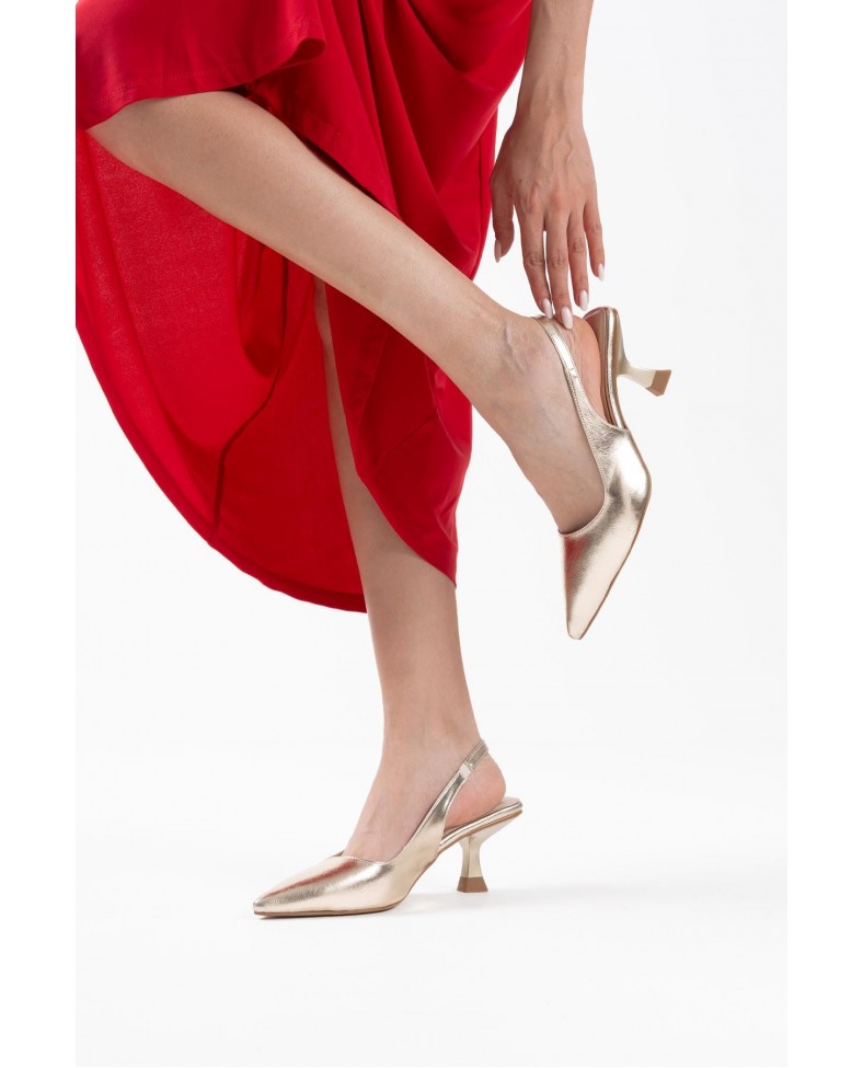 Kadın Altın Kırışık Rugan Topuklu Ayakkabı TR08MS08E