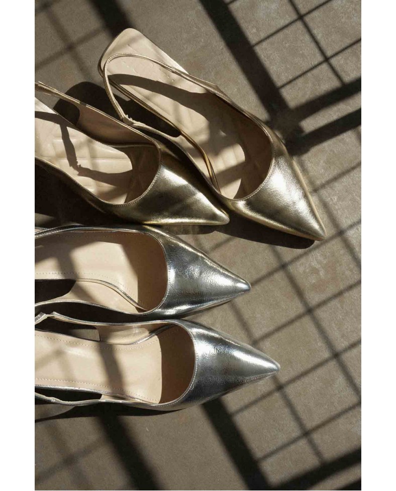 Kadın Altın Kırışık Rugan Topuklu Ayakkabı TR08MS08E