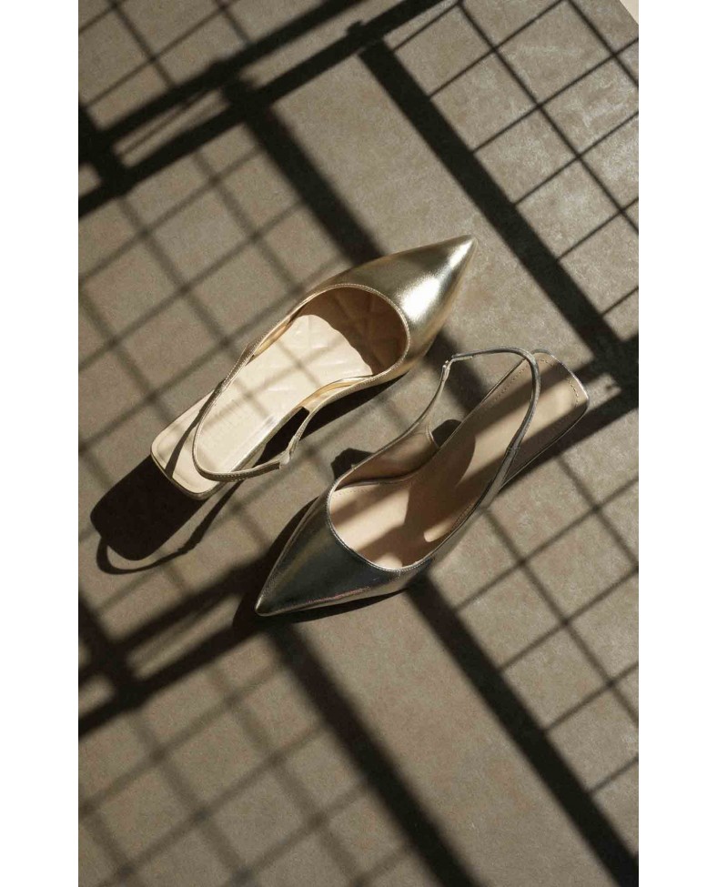 Kadın Altın Kırışık Rugan Topuklu Ayakkabı TR08MS08E