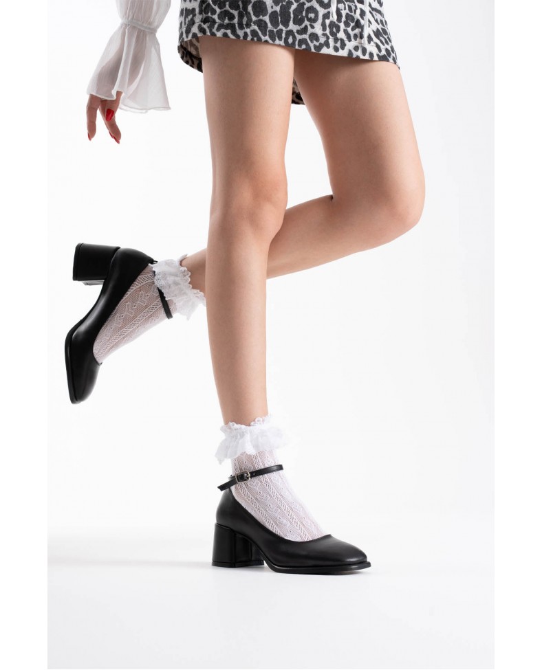 Siyah Cilt Kadın Topuklu Ayakkabı TR02MS01A