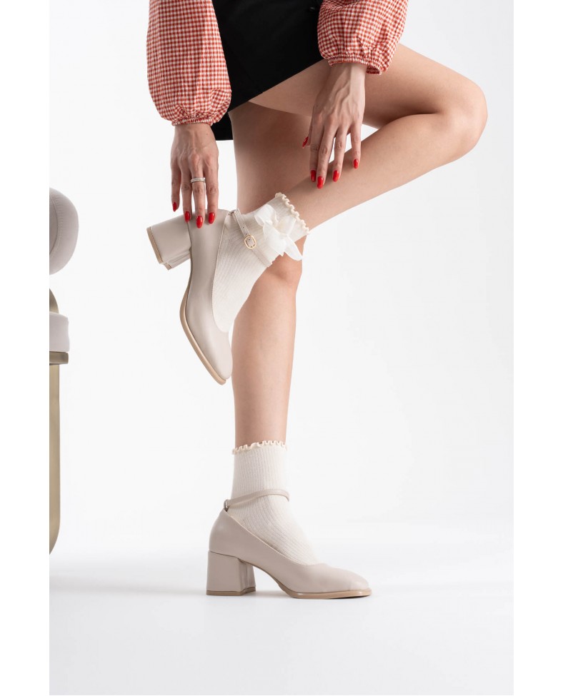 Bej Cilt Kadın Topuklu Ayakkabı TR02MS01B