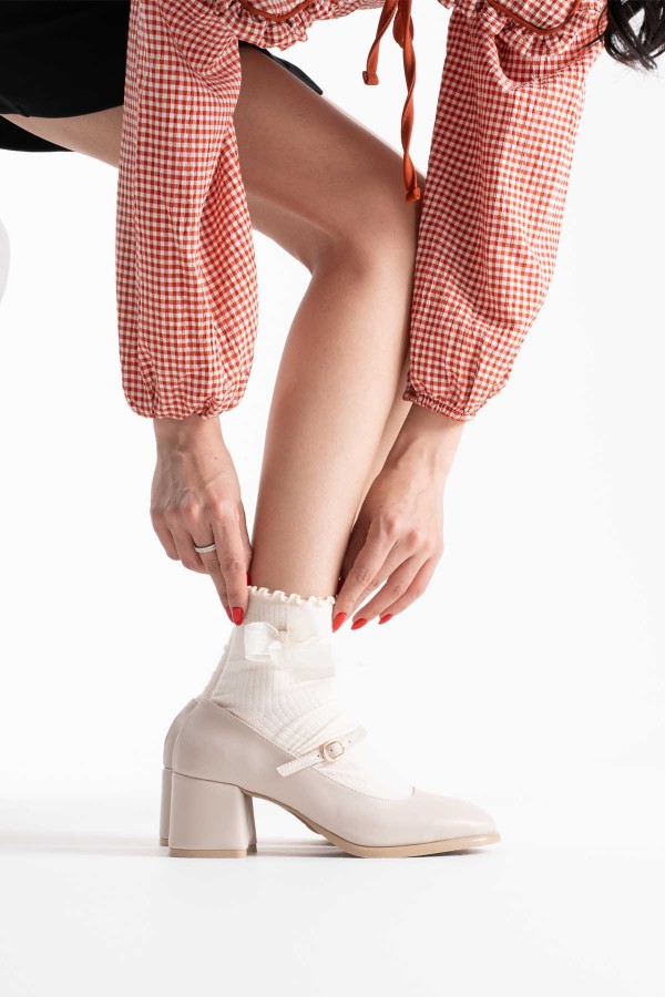 Bej Rugan Kadın Topuklu Ayakkabı TR02MS02B