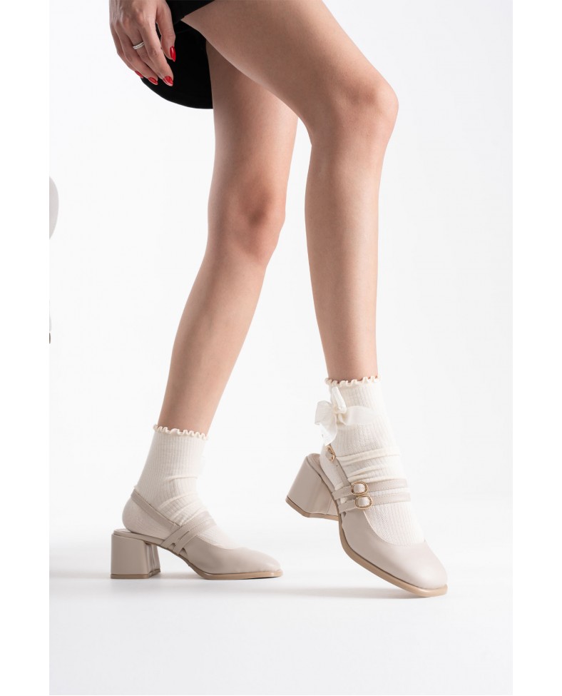 Bej Cilt Kadın Topuklu Ayakkabı TR02MS03D