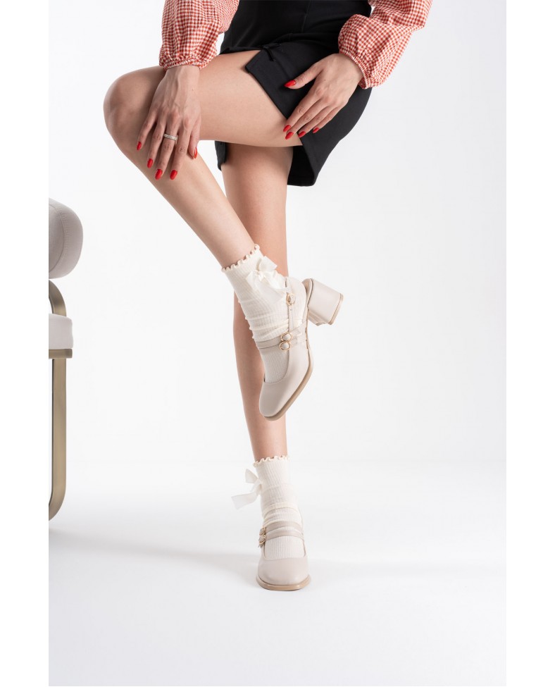 Bej Cilt Kadın Topuklu Ayakkabı TR02MS03D