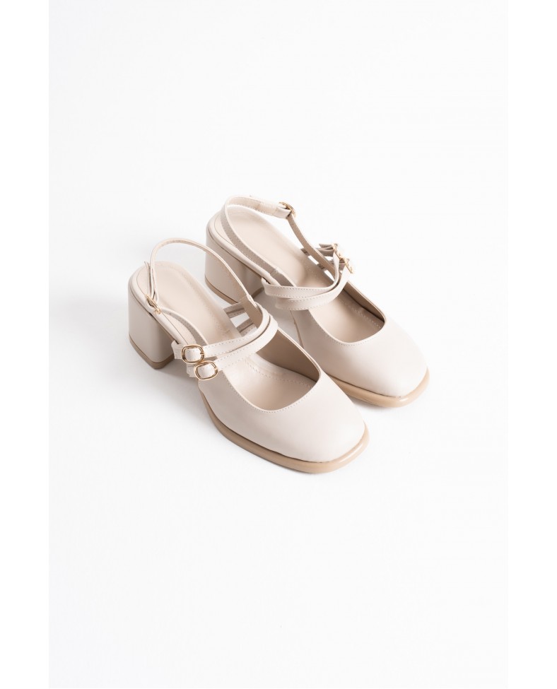 Bej Cilt Kadın Topuklu Ayakkabı TR02MS03D