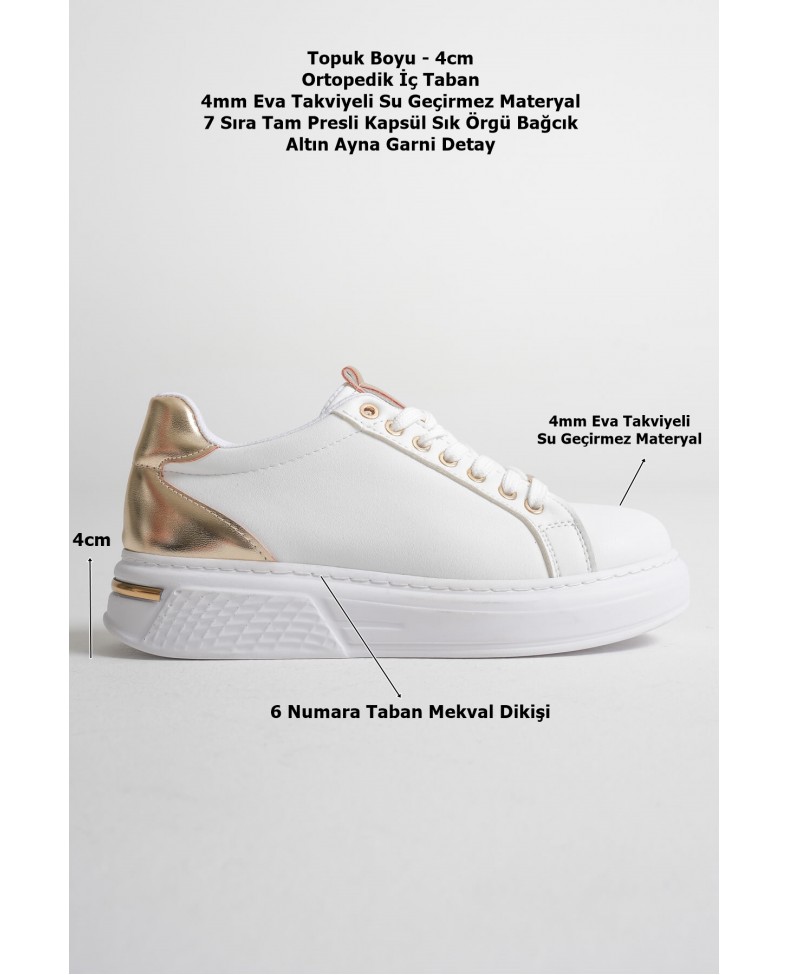 Altın Detaylı Beyaz Kadın Spor Ayakkabı TR01MS03E