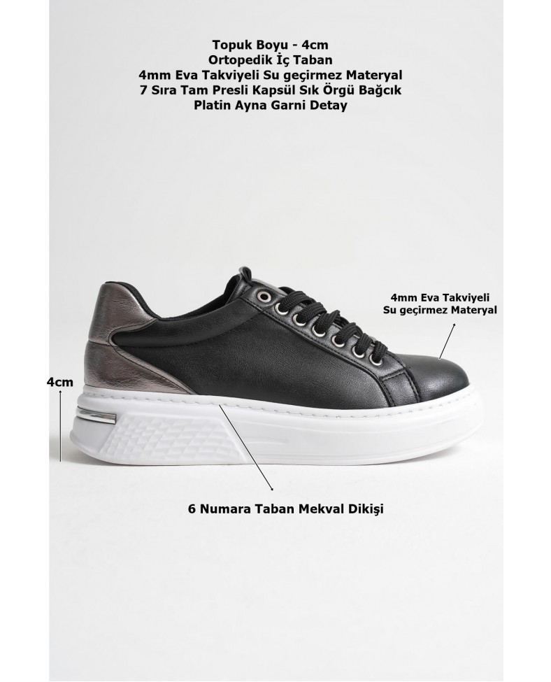 Platin Detaylı Siyah Kadın Spor Ayakkabı TR01MS03B