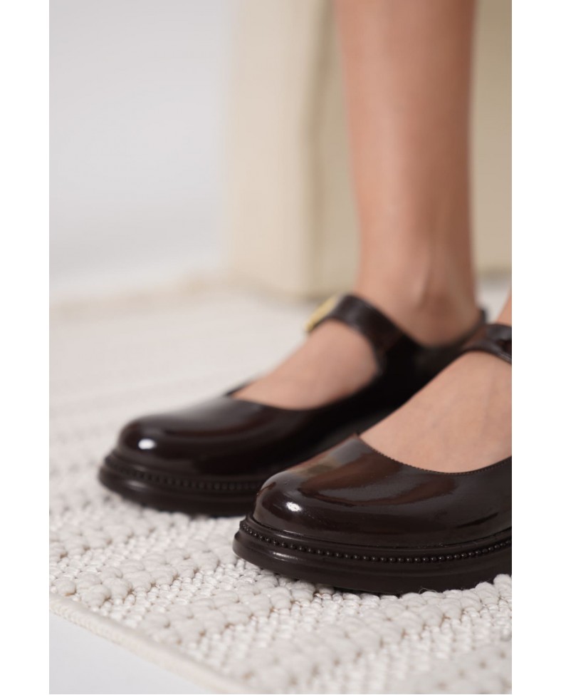 Acı Kahve Rugan Mary Jane Ayakkabı TR09MS01C