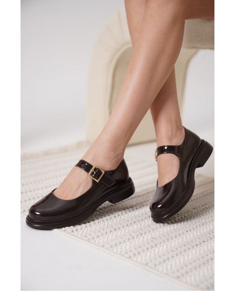 Acı Kahve Rugan Mary Jane Ayakkabı TR09MS01C