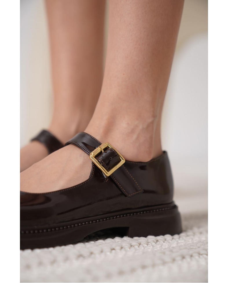 Acı Kahve Rugan Mary Jane Ayakkabı TR09MS01C