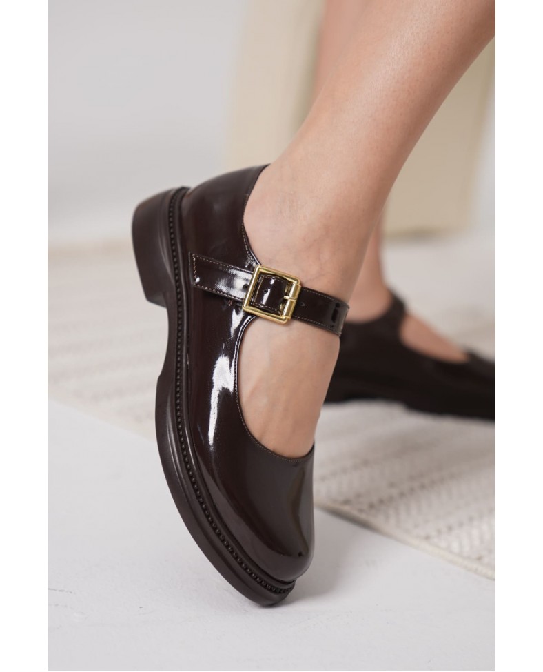 Acı Kahve Rugan Mary Jane Ayakkabı TR09MS01C