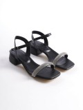 Kalın Topuklu Taşlı Kadın Siyah Sandalet TR20MY12A