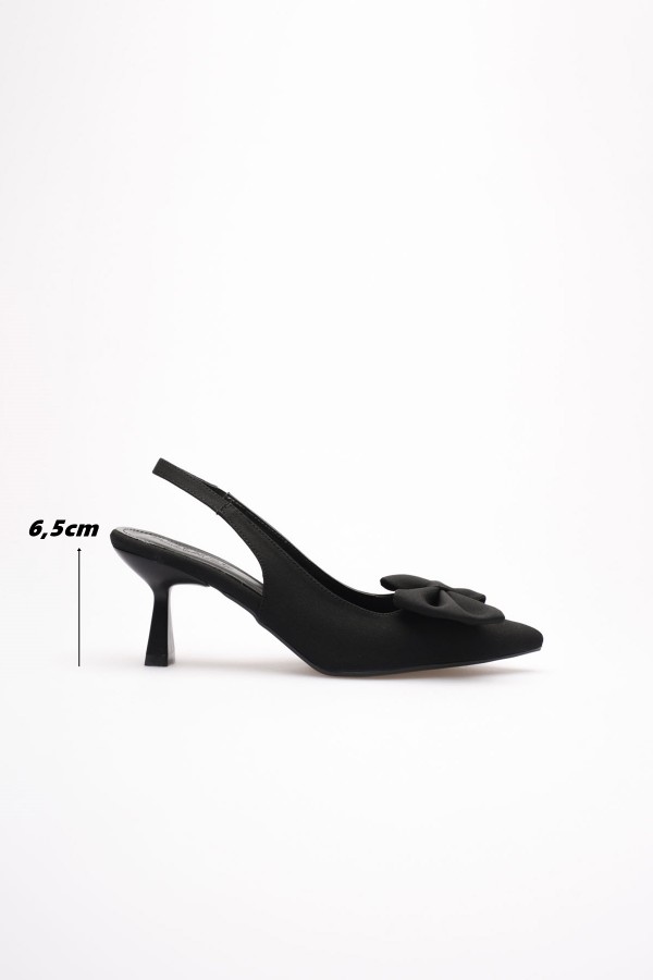 Siyah Fiyonklu Kitten Topuklu Slingback Kadın Ayakkabı TR08MS24A