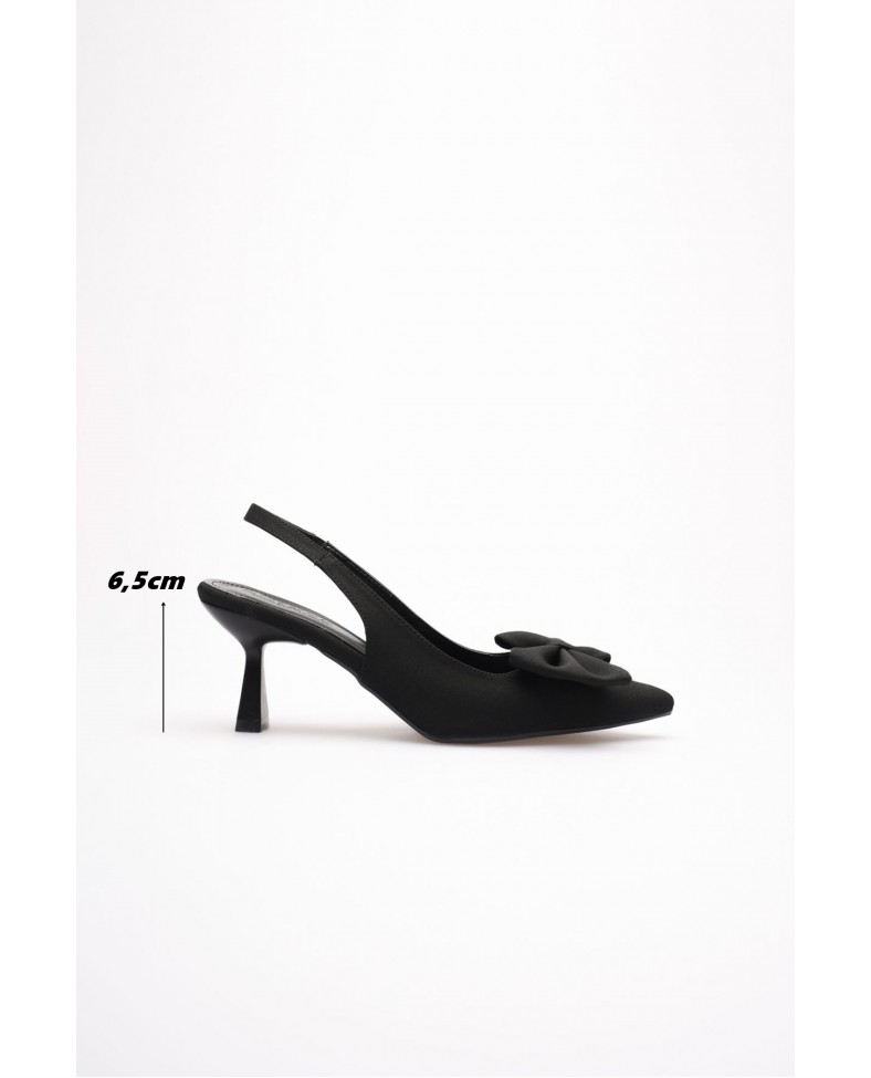 Siyah Fiyonklu Kitten Topuklu Slingback Kadın Ayakkabı TR08MS24A