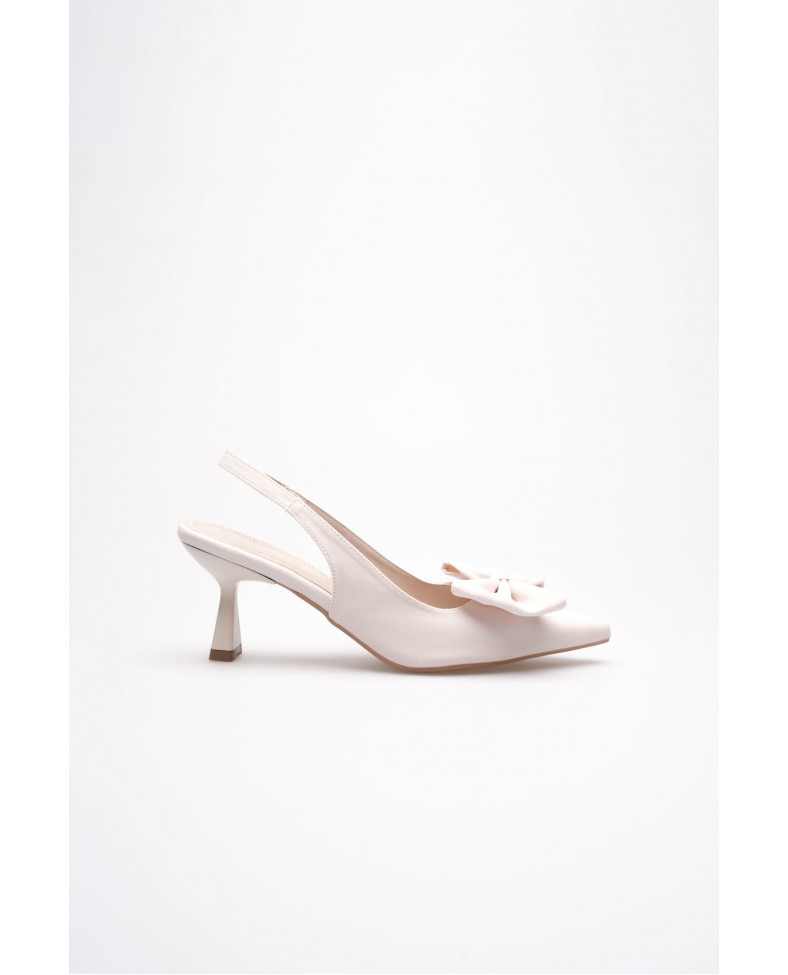 Bej Fiyonklu Kitten Topuklu Slingback Kadın Ayakkabı TR08MS24B