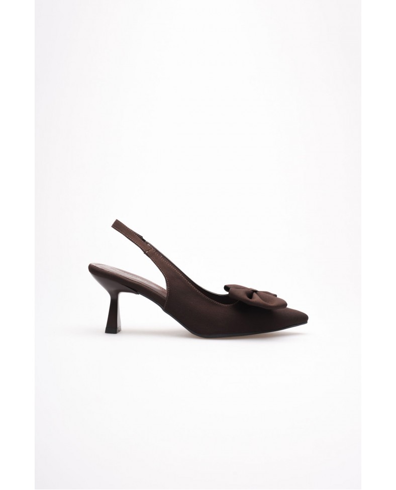 Acı Kahve Fiyonklu Kitten Topuklu Slingback Kadın Ayakkabı TR08MS24C