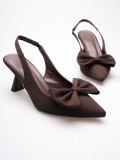 Acı Kahve Fiyonklu Kitten Topuklu Slingback Kadın Ayakkabı TR08MS24C