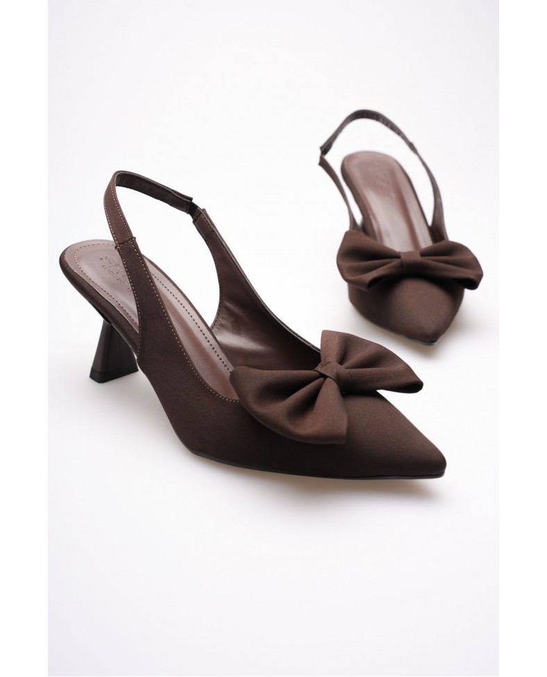 Acı Kahve Fiyonklu Kitten Topuklu Slingback Kadın Ayakkabı TR08MS24C
