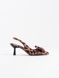 Leopar Fiyonklu Kitten Topuklu Slingback Kadın Ayakkabı TR08MS24D