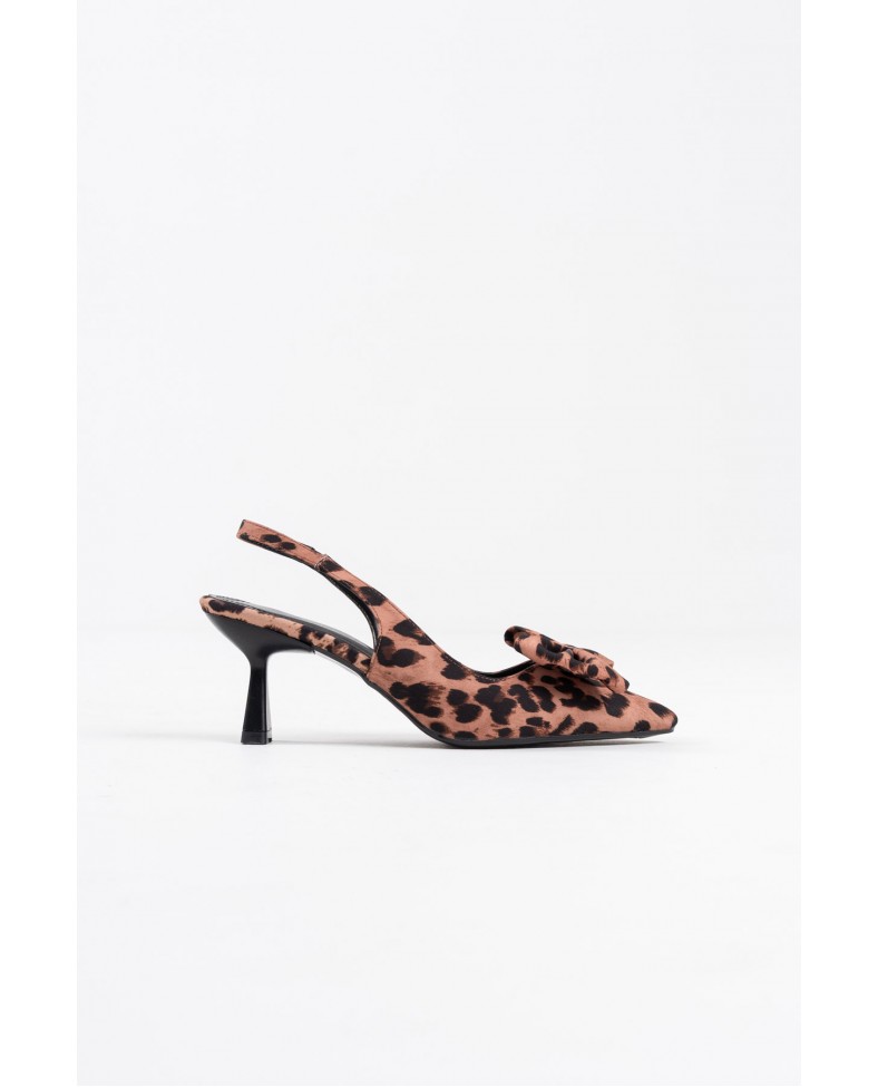Leopar Fiyonklu Kitten Topuklu Slingback Kadın Ayakkabı TR08MS24D