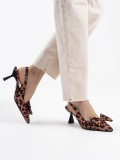 Leopar Fiyonklu Kitten Topuklu Slingback Kadın Ayakkabı TR08MS24D